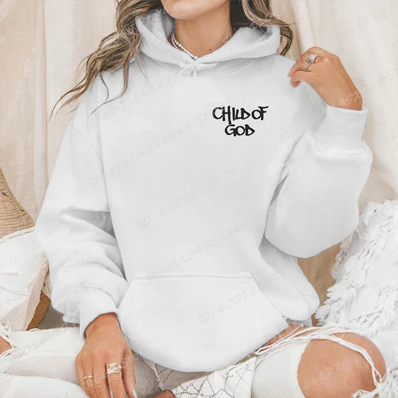 Color: WHITE, Size: XXS - I Am A God Child Letter Print Hoodies Christian God Sweatshirts Hooded Pullover Pray The Lord Sweatshirt Women's Clothing