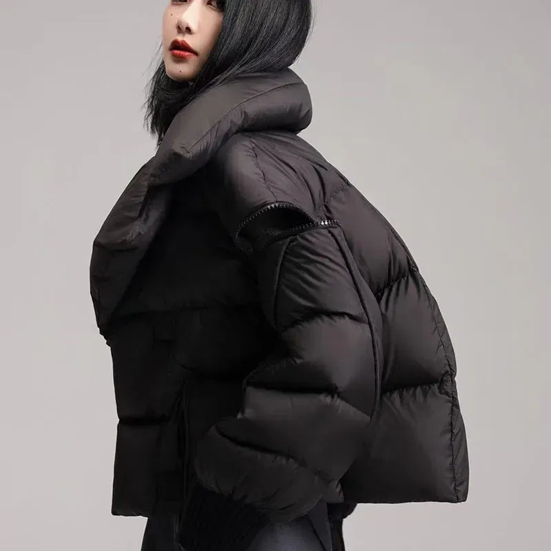 Color: green, Size: S - Overcoat 2025 New Fashion Women Down Jacket Winter White Duck Down High Quality Knitted Patchwork Lapel Women Down Jacket H132