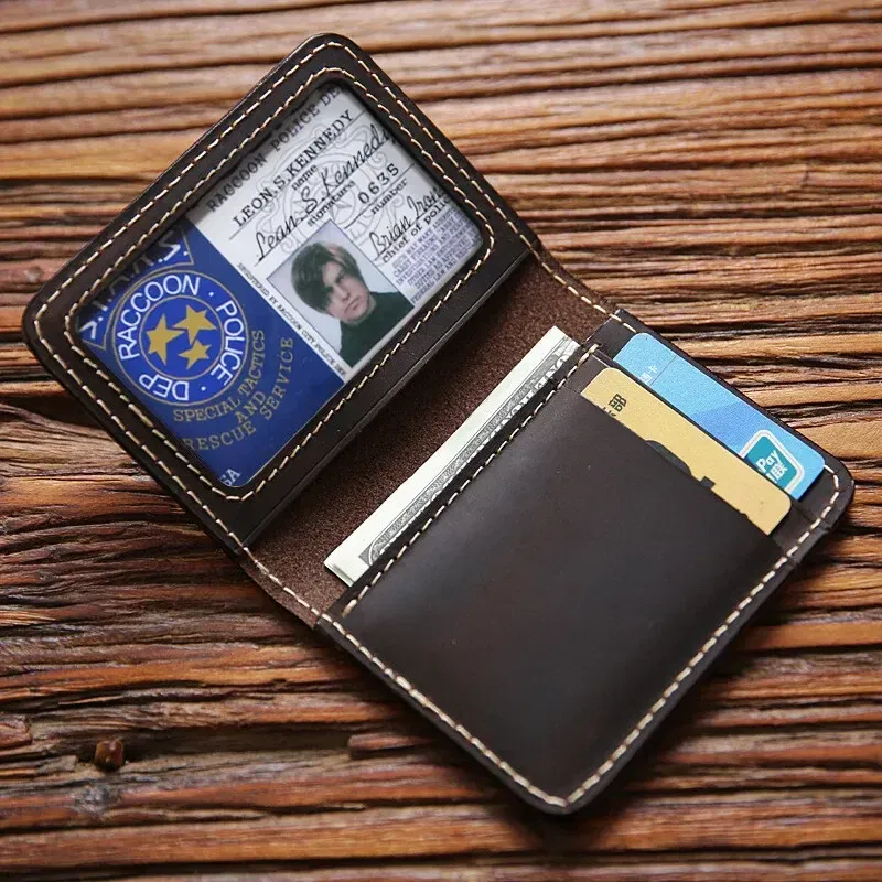 Color: Coffee - Retro Crazy Horse Leather Cards Cases Mens Cowhide Credit Card Holder Wallet Handmade Ultra-thin Slim Drivers License ID Cover