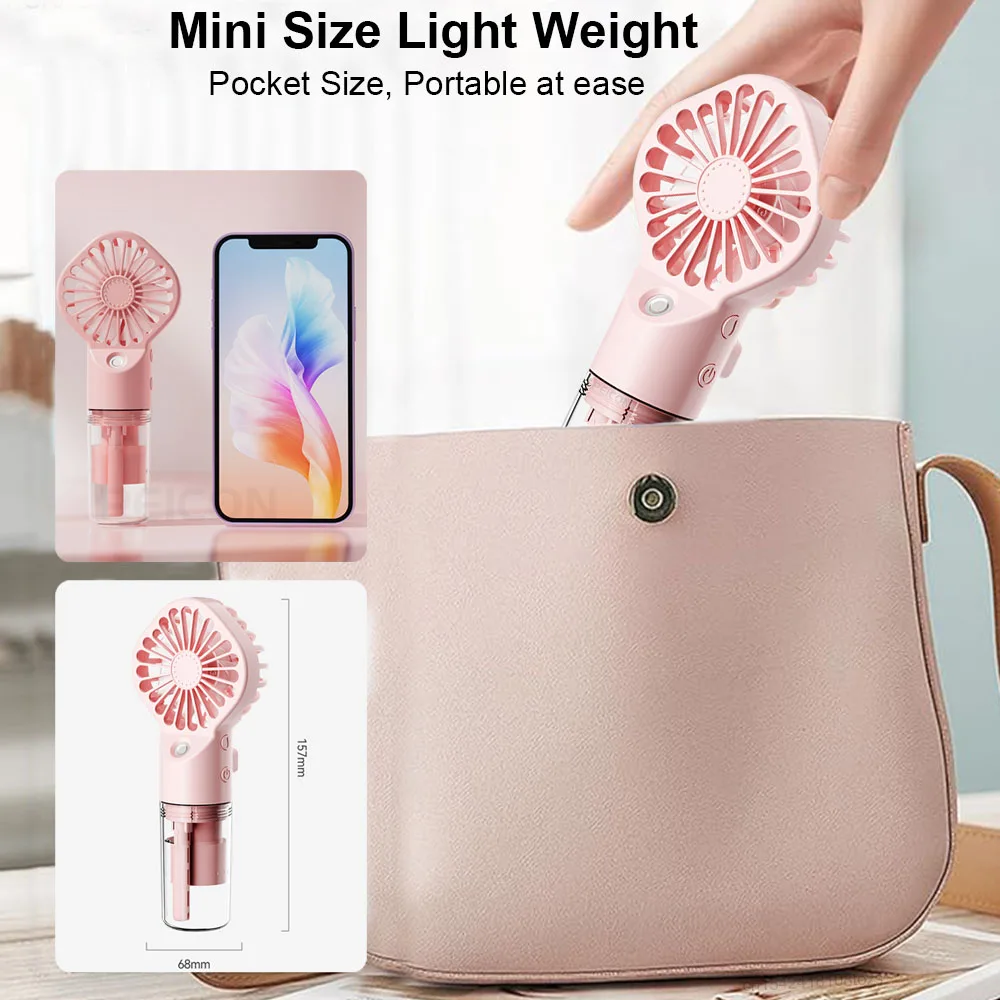 Color: WHITE - Portable Humidifier Fan Handheld Mist Fan Portable USB Mini Handheld Fan with Water Humidifier Rechargeable Mini USB Hand Fans