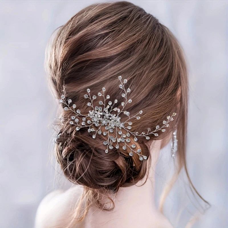 Metal color: Gold-color - Luxury Rhinestone Hair Comb Clip Pin Headband Tiara For Women Party Prom Bridal Wedding Hair Accessories Jewelry Comb Clip Tiara