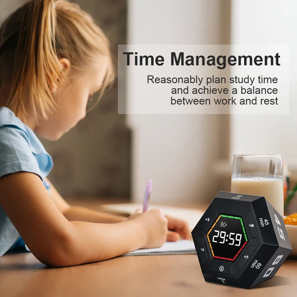 Color: GRAY - Hexagon Visual Flip Timer for kids  Digital Study Pomodoro Cooking Timers Silent timing Magnetic Smart Productivity Kitchen Time
