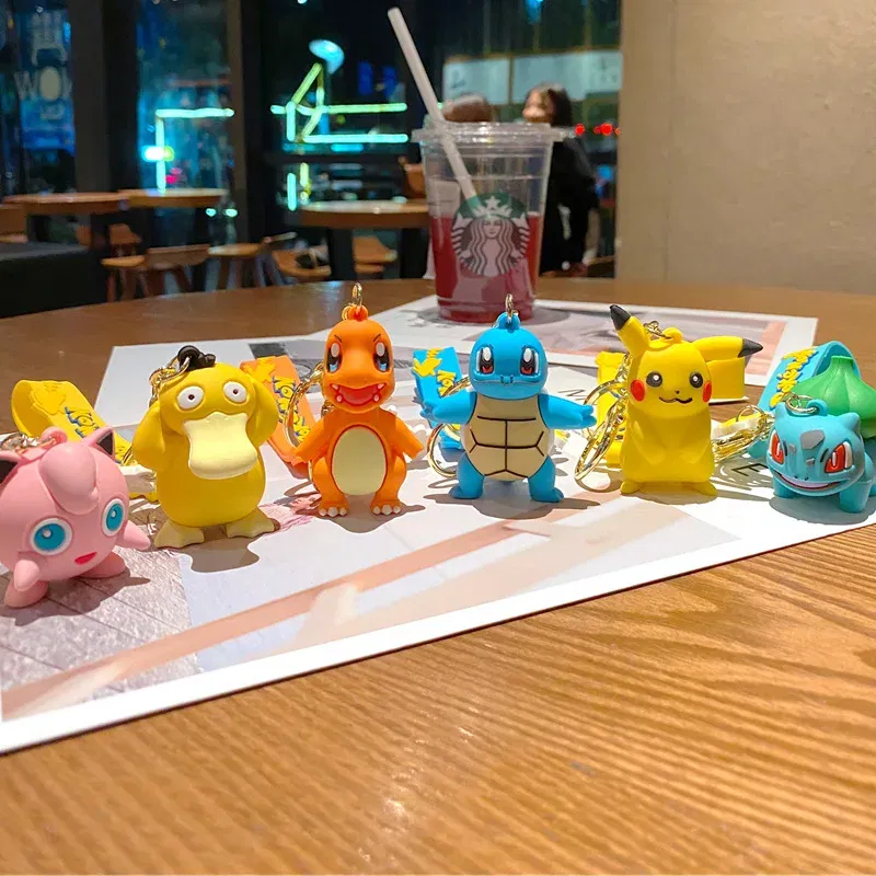Color: WHITE, Size: 12cm - Pokemon Keychain Batch Pendant Pokemon Keyring Cute Pikachu Doll Bag Car Pendant for Birthday Kids Gift Toys Charm Bulk Gourd