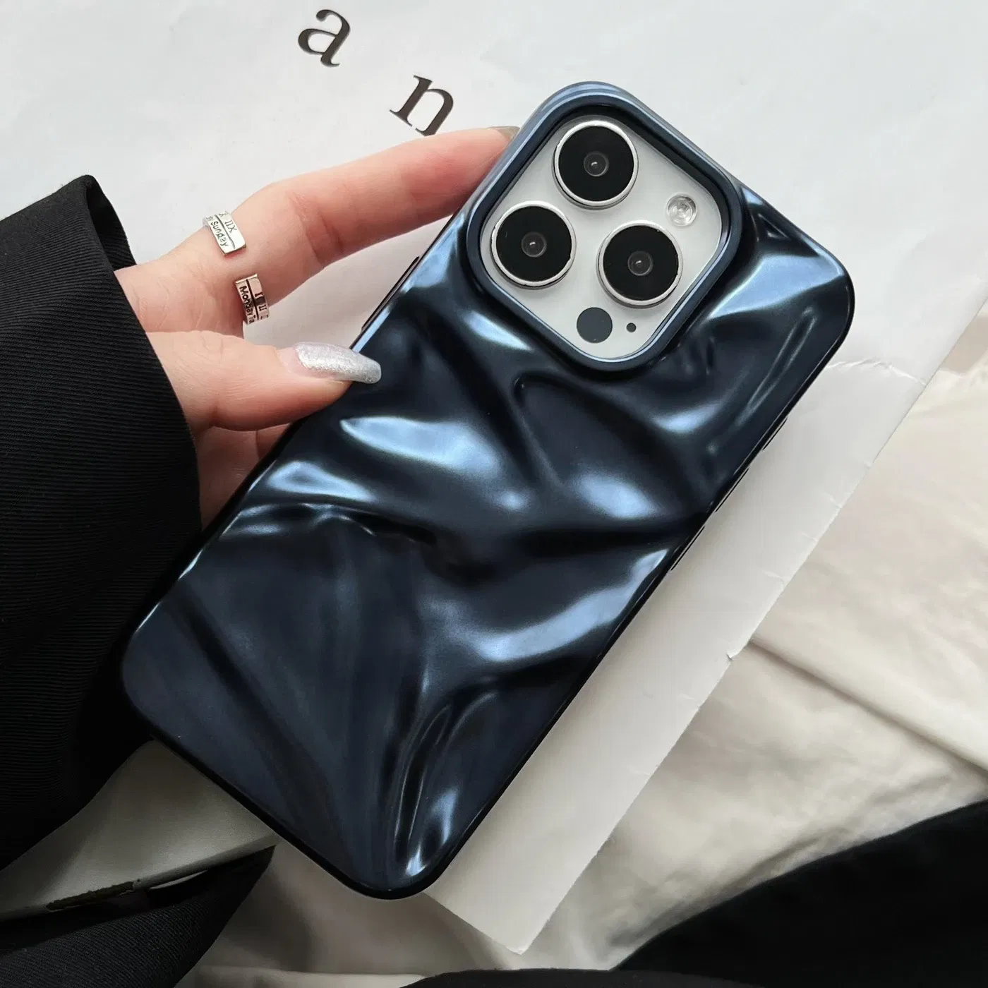 Color: black, Compatibility by Model: iPhone 15 Plus - Soft Matte 3D Wavy Pattern Phone Case For iPhone 16 17 ProMax 17 Air 15 14 Plus 13 12 Pro Max 11 ins Water Ripple Creative Cover