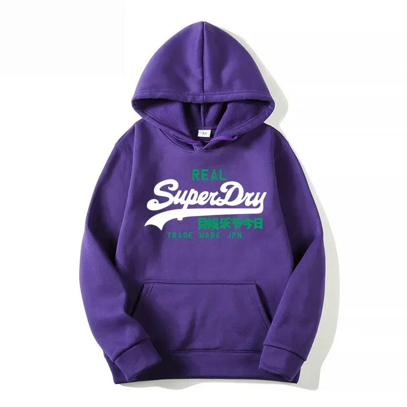 Color: PURPLE, Size: XL - spring autumn superdry printed Men women Hoodies Fleece Warm Mens Sweatshirt Fashion Men Fleece Warm Sweatshirt