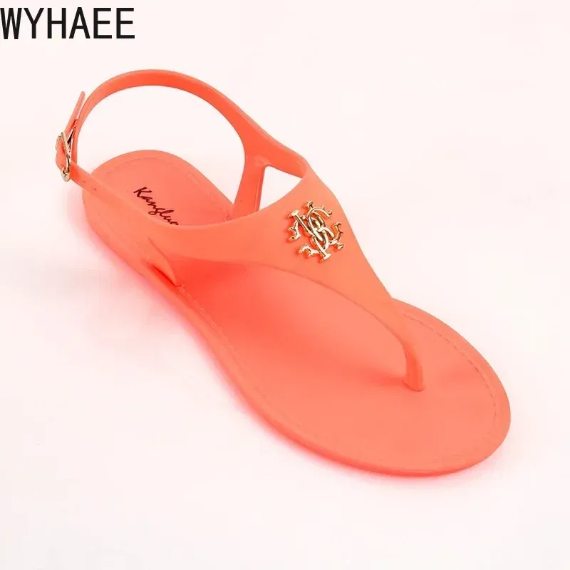 Color: black, Shoe Size: 35 - 2023 New Summer Women's Sandals Fashion Open Toe Jelly Flip Flops Non-slip Buckle Flat Sandals All-match Women's Sandals