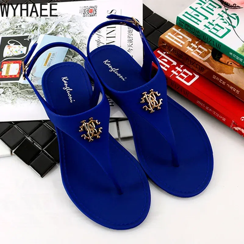 Color: black, Shoe Size: 35 - 2023 New Summer Women's Sandals Fashion Open Toe Jelly Flip Flops Non-slip Buckle Flat Sandals All-match Women's Sandals