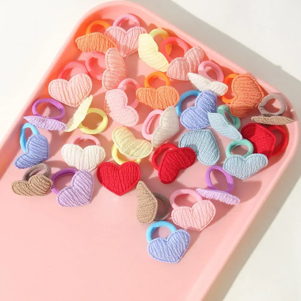Color: Milky White - 10/30pcs girls star butterflies children's hairband harmless hair cute towels rope ponytail rack children's rubber band headwear