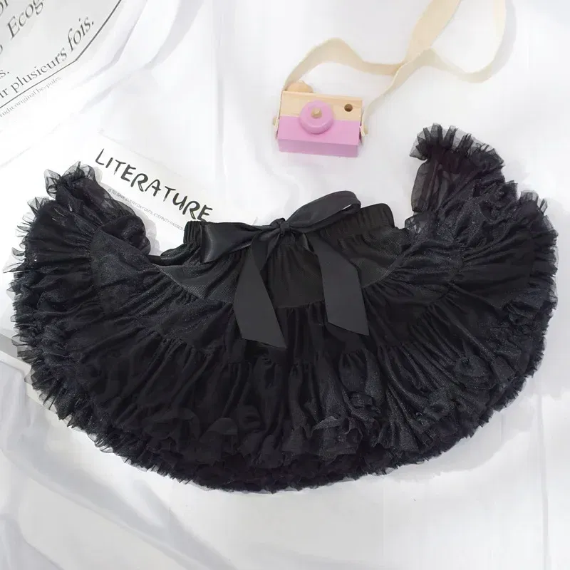Color: black, Kid Size: 2T - Baby Girls Tulle Tutu Skirt Ballerina Pettiskirt Fluffy Children Ballet Skirts For Party Dance Princess Girl Tulle Clothes 1-10Y