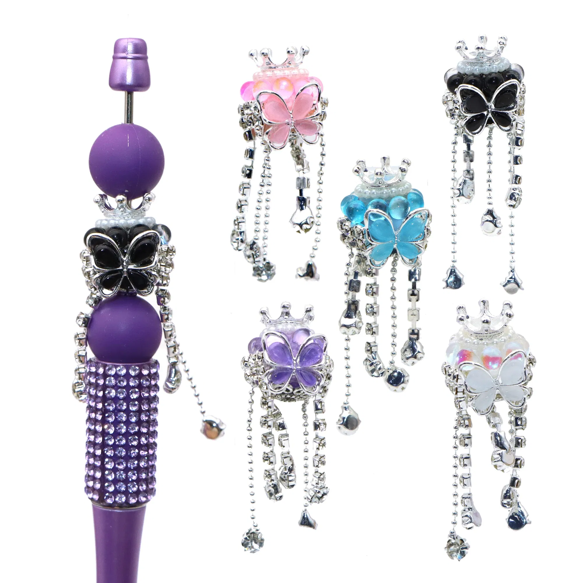 Color: Gold - 1Pc Luxury Butterfly Rhinestone Faux Crystal Beads Opal Effect with Tassel Loose Spacer Beads with Hole Jewelry Making DIY Brace