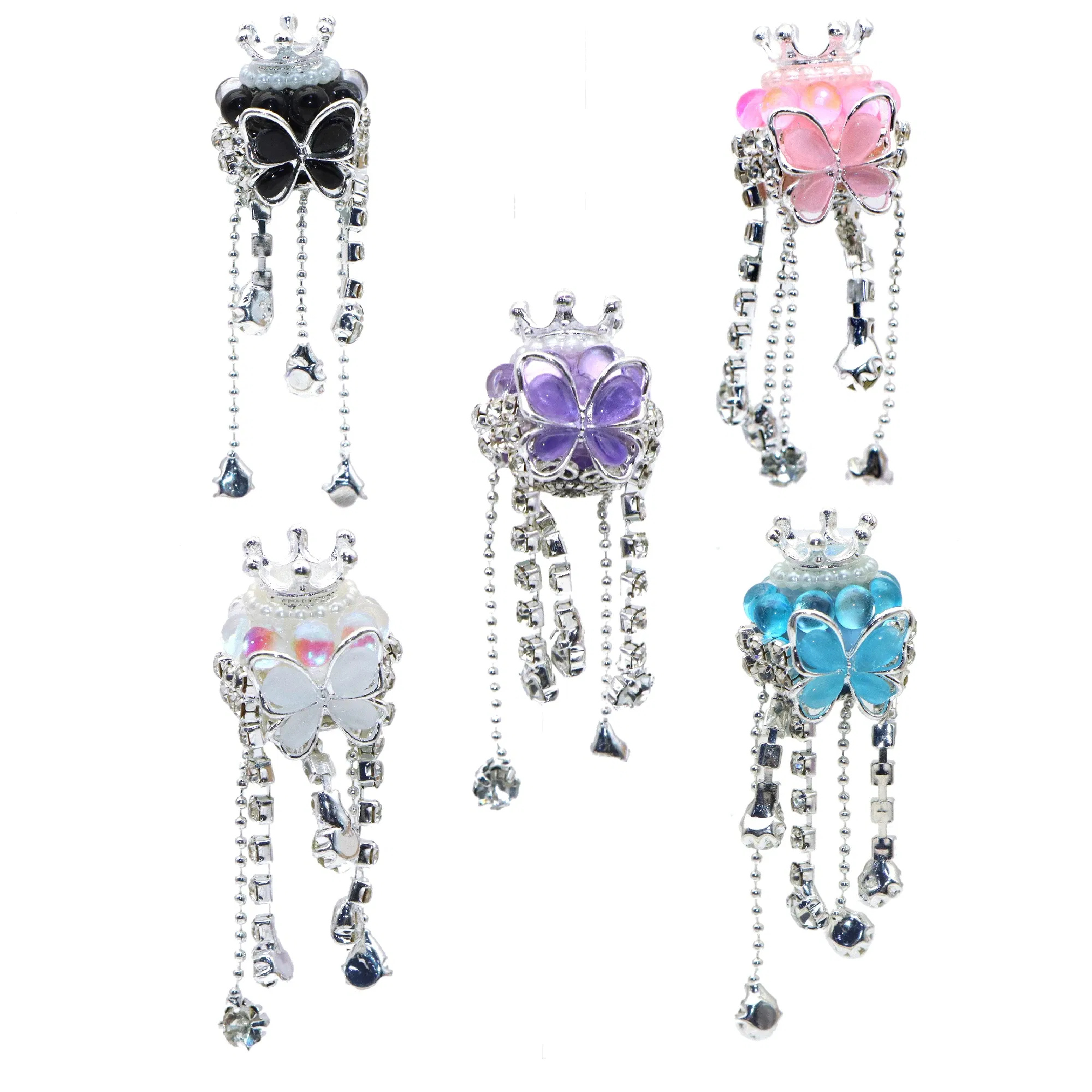 Color: Gold - 1Pc Luxury Butterfly Rhinestone Faux Crystal Beads Opal Effect with Tassel Loose Spacer Beads with Hole Jewelry Making DIY Brace