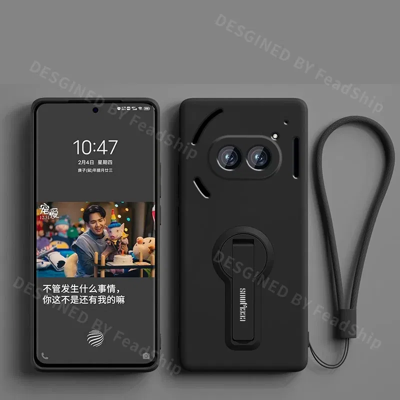 Color: Beige, Material: Aluminum - Liquid Silicone Case For Nothing Phone 2A Plus 3A Soft Cover Shockproof Protective Phone Case with Holder Screen Film