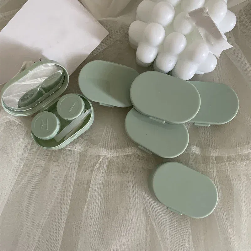 Women Mini Contact Lens Case for Travel Lady Holder Storage Eye Care Container with Mirror Lenses Box Smooth Candy Color