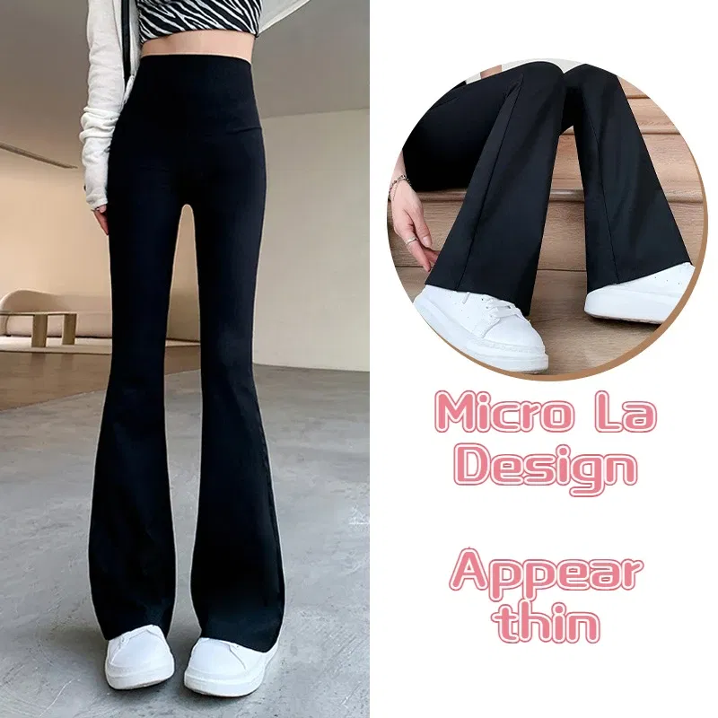 Color: black, Size: M - Women Flare Pants Slim High Waist Solid Sexy Shark Flare Pants Fashion Casual Streetwear Elastic Butt Lift Skinny Leggings