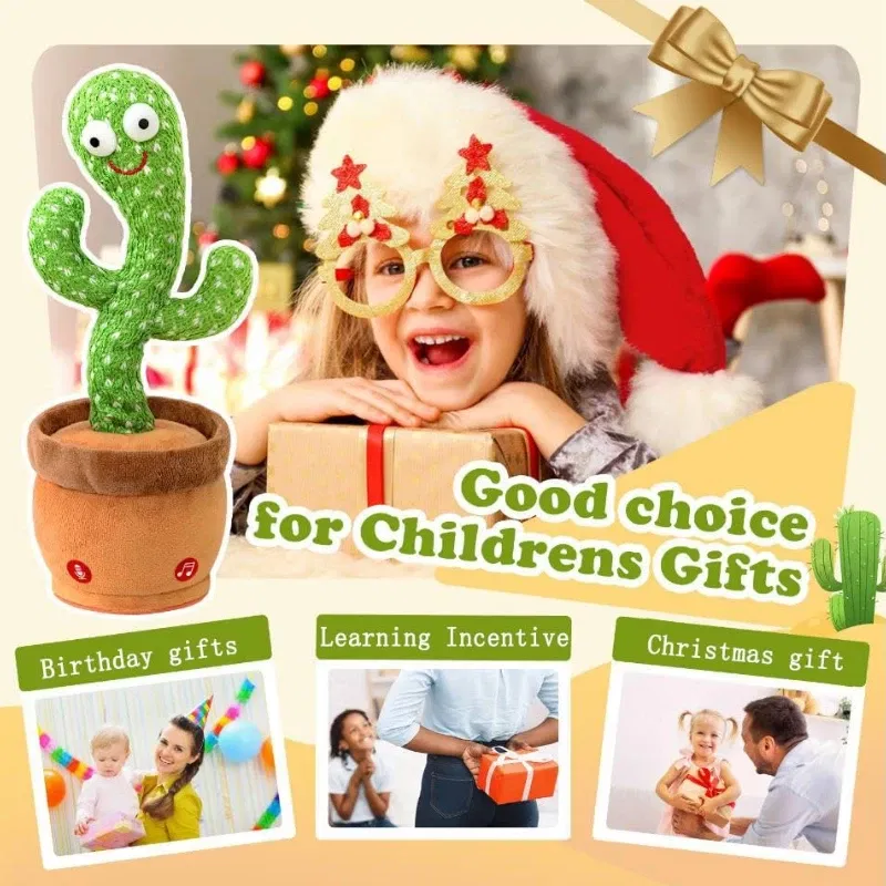 Color: black - Sunshine Cactu Children's Electronic Plush Toy Dancing and Talking Cactu Children's Birthday Party Christmas Gift with 120 Songs