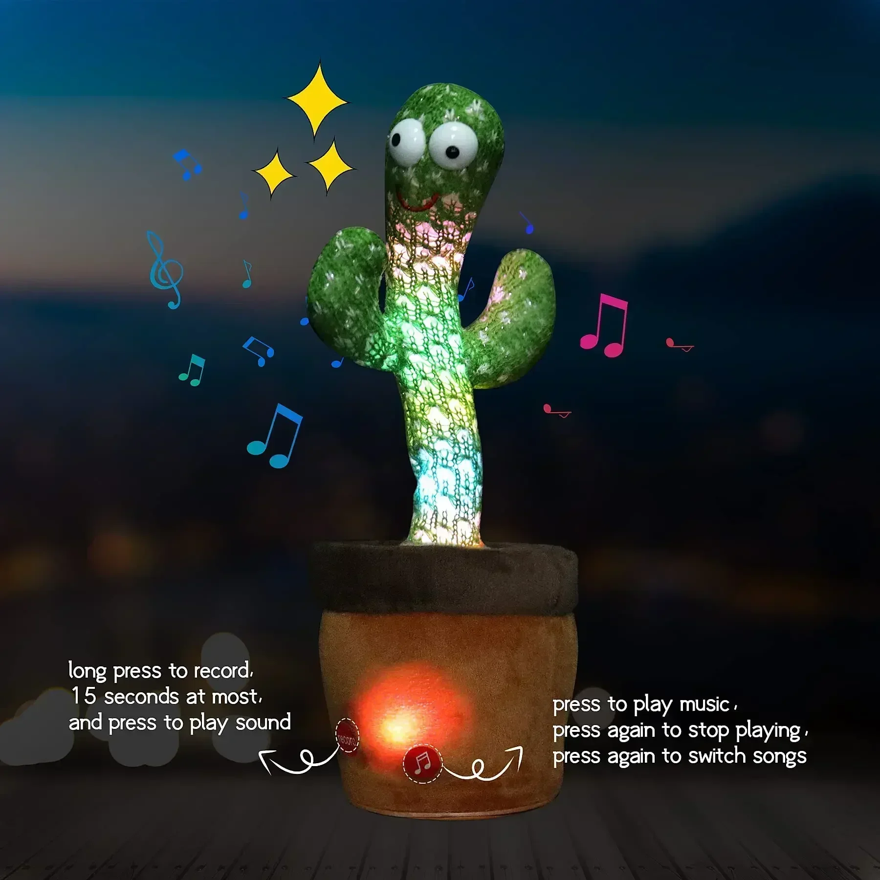 Color: black - Sunshine Cactu Children's Electronic Plush Toy Dancing and Talking Cactu Children's Birthday Party Christmas Gift with 120 Songs