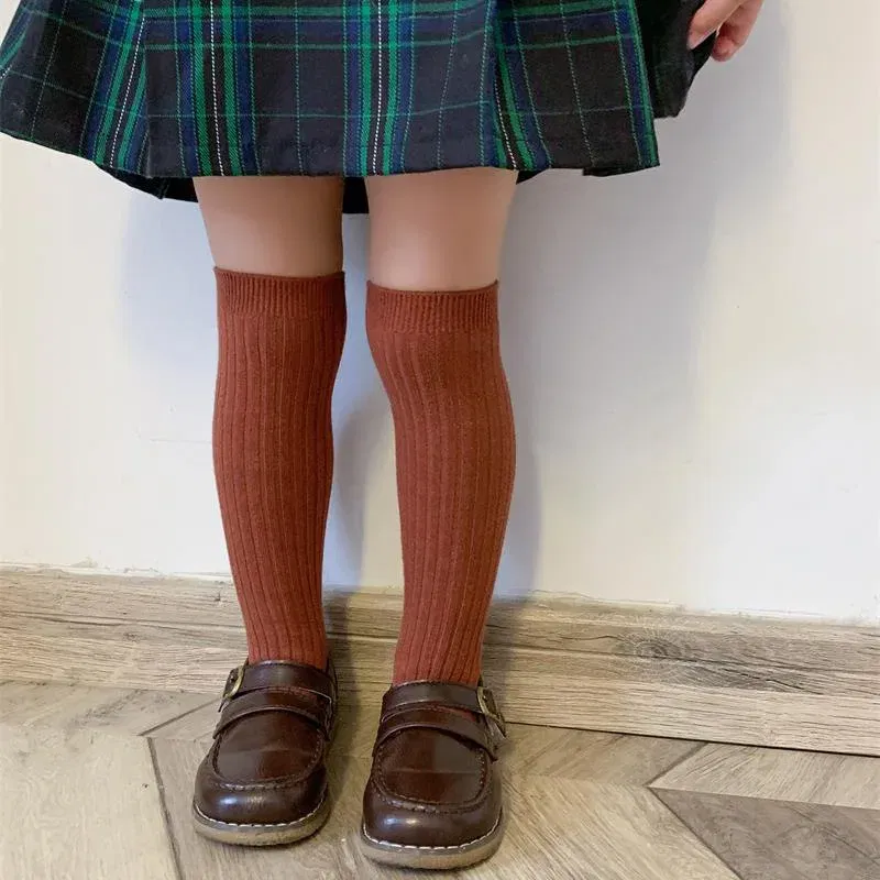 Color: GRAY, Size: 2-3T - Baby Long Socks Over The Knee Little Girls Solid Cotton Socks Spring Autumn Long Crew Socks