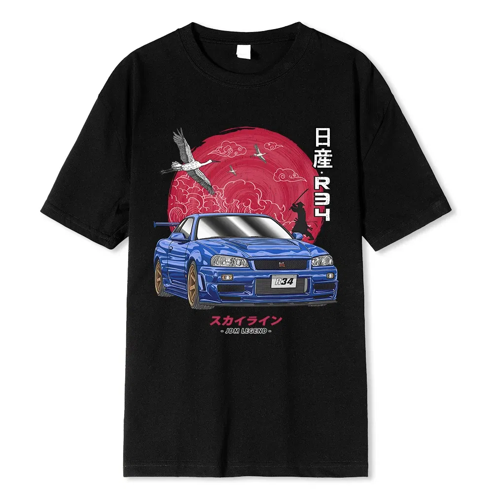 Color: black, Size: M - Cotton Initial D T Shirt Men Women Harajuku Aesthetic Oversize T-Shirt Funny JDM LEGEND Car Tshirt Nissan Skyline R34 Tee Shirt