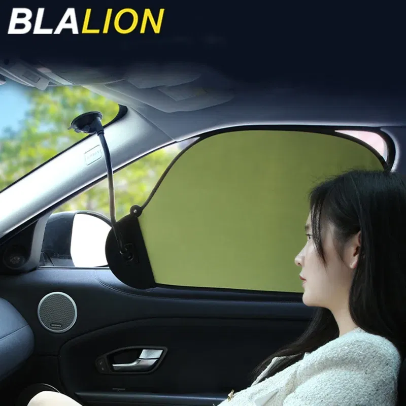 Color: Blue - BLALION Car Side Window Sun Shade UV Protection Adjustable Suction Cup Sunshade Summer Foldable Sun Protection Heat Insulation