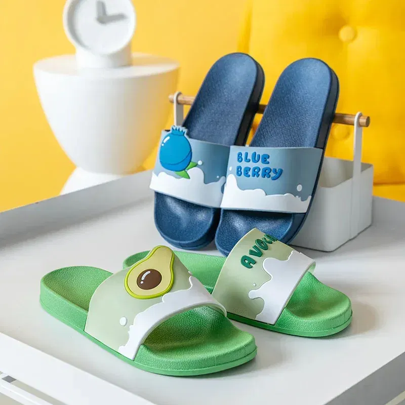 Color: Blue, Shoe Size: 4 - New Shoes for Women PVC Slippers Fashions Cartoon Fruit Sandals Flip Flops Summer Casual Beach Home Bath Thick Non-Slip Slippe