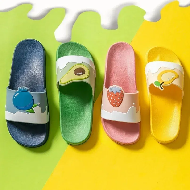 Color: Blue, Shoe Size: 4 - New Shoes for Women PVC Slippers Fashions Cartoon Fruit Sandals Flip Flops Summer Casual Beach Home Bath Thick Non-Slip Slippe