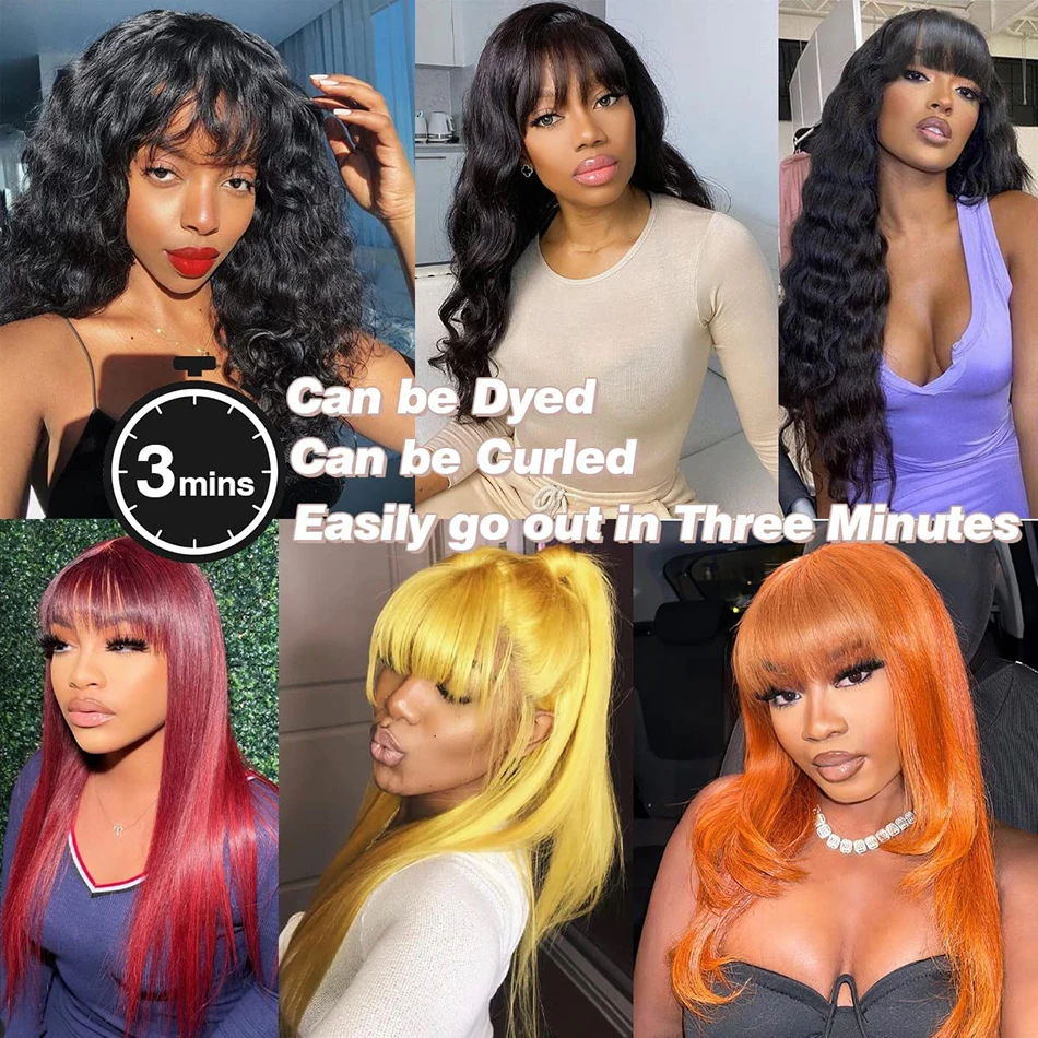 Stretched Length: 24inches, Hair Color: #270, Density: 180%, Ships From: CHINA - Wiggogo 3X1 Middle Part Lace Wig Bone Straight Human Hair Wig With Bangs Full Machine Made Straight Human Hair Wigs For Women