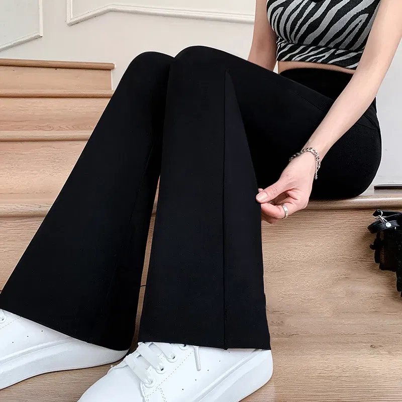 Color: black, Size: L - Women Flare Pants Slim High Waist Solid Sexy Shark Flare Pants Fashion Casual Streetwear Elastic Butt Lift Skinny Leggings