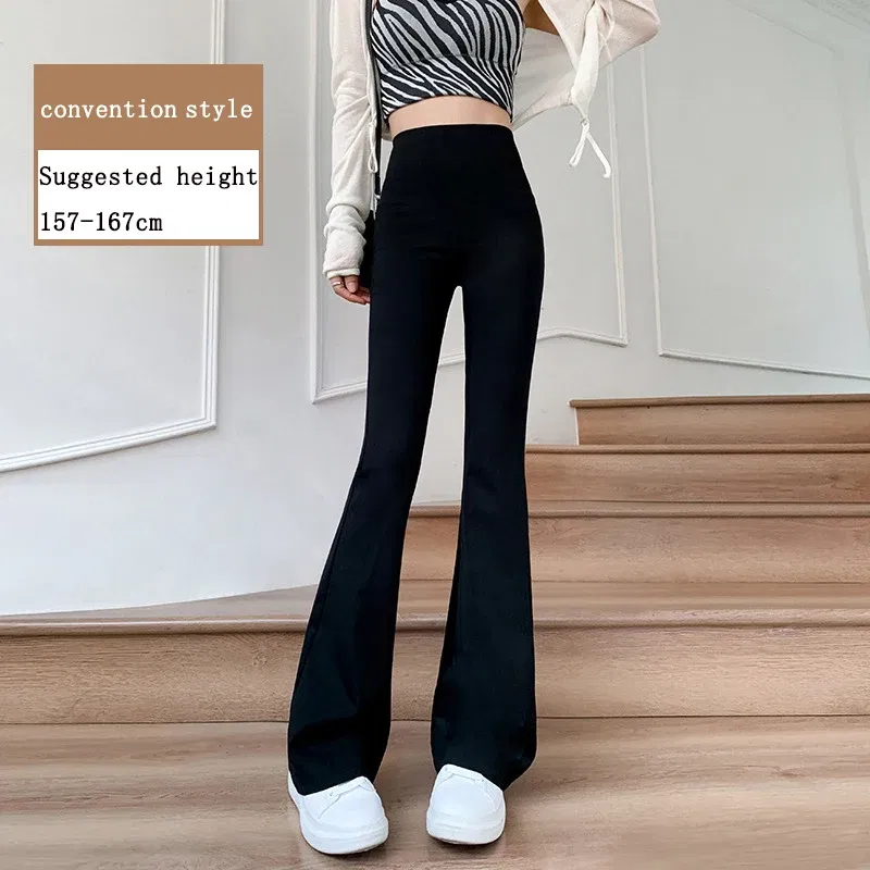Color: black, Size: L - Women Flare Pants Slim High Waist Solid Sexy Shark Flare Pants Fashion Casual Streetwear Elastic Butt Lift Skinny Leggings