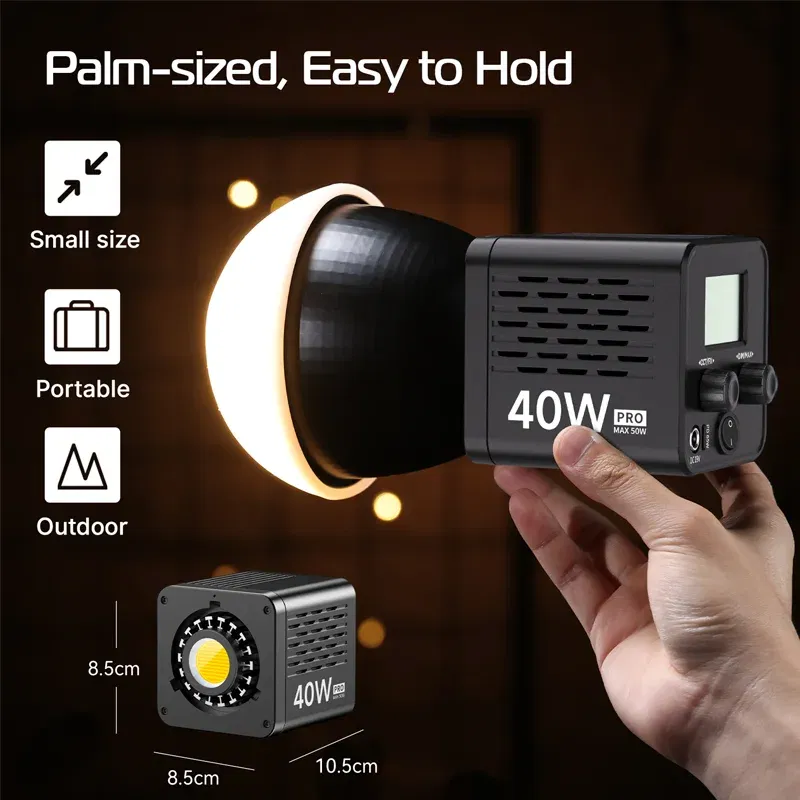 Color: PURPLE, Ships From: CHINA - New! L023 40W Pro Portable LED Video Light Bi-Color COB Photographic Studio Light 2500K-6500K 3400mAh for Video Live-streaming
