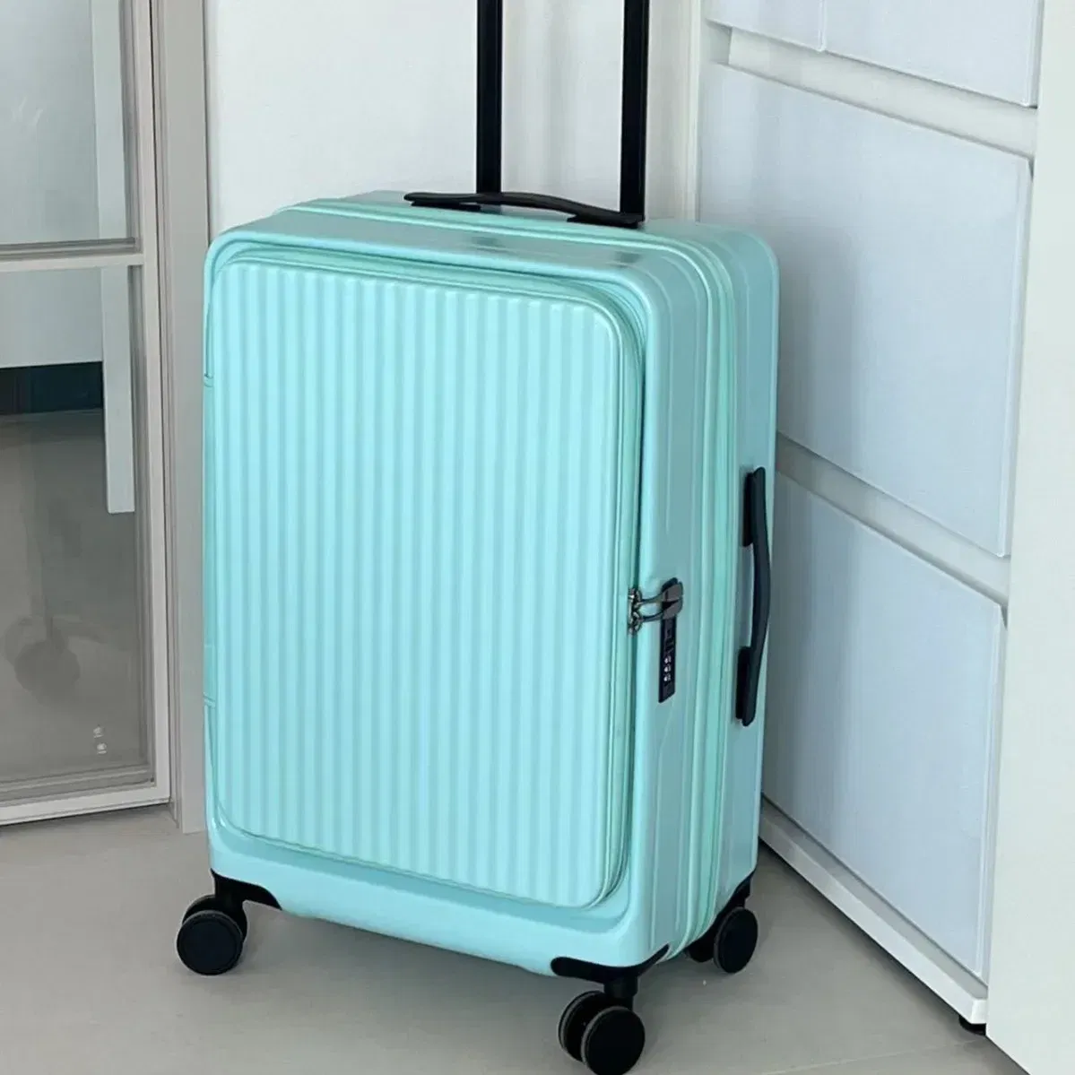 Color: green, Luggage Size: 16Inches 400mm, Ships From: CHINA - 2025 New 20-inch PC Hard Shell Lightweight Roller Travel Expandable Multifunctional Front Opening Suitcase Cabin Trolley Case