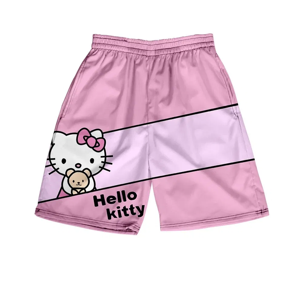 Color: black, Kid Size: 4 - Hello Kitty Summer Boy Girls Loose Shorts Versatile Trendy Slimmer Look Ins Casual Cropped Pants
