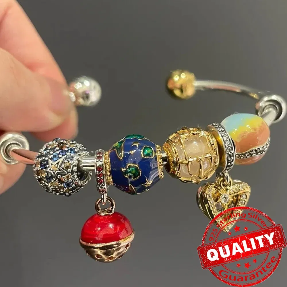 Gem Color: Green, Metal Color: Rhodium Plated - Luxury 925 Sterling Silver Sun & Moon Open Bangle Women Cuff Bracelet For Gold DIY Charm Jewelry Set Accessories Gift Making
