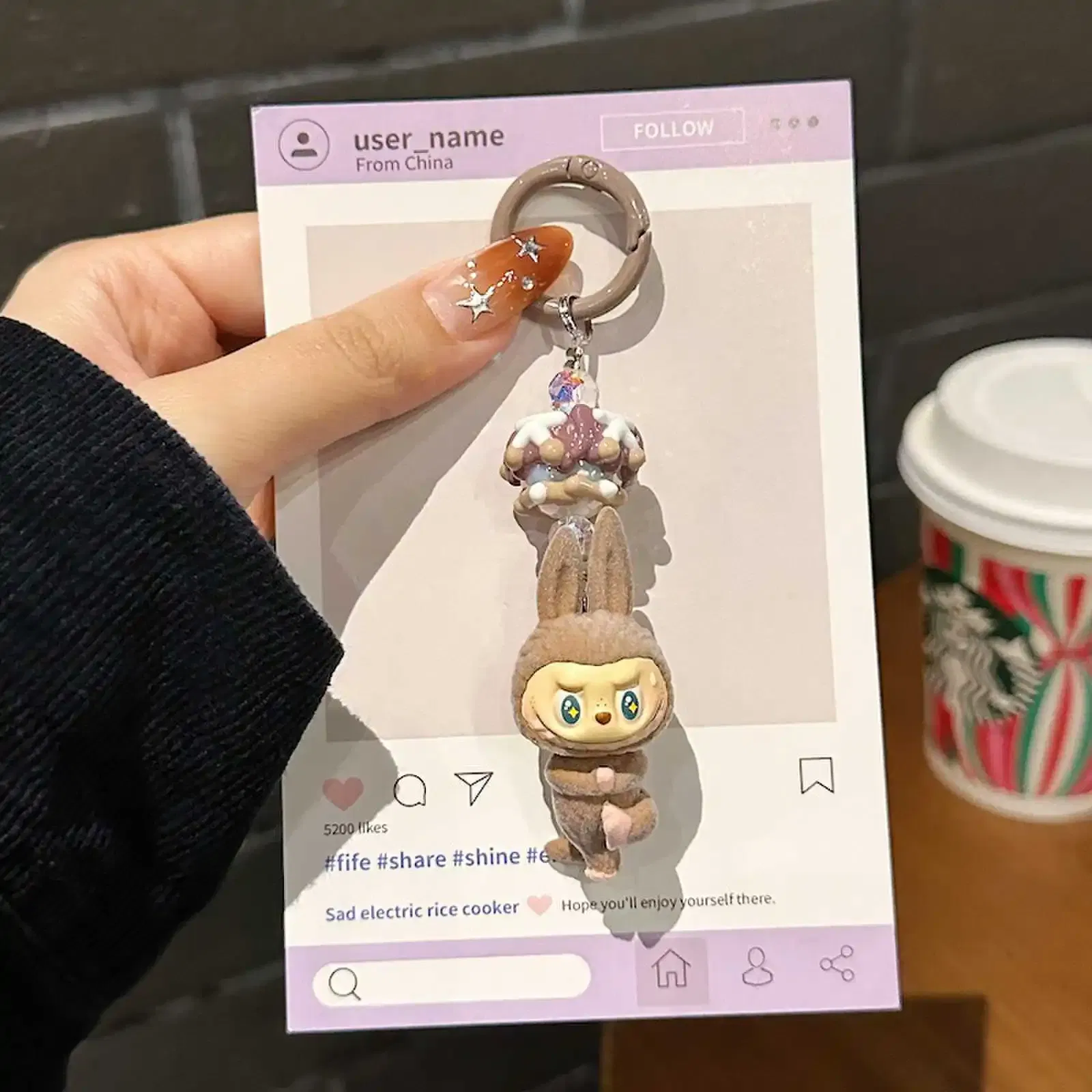 Color: Burgundy, Ships From: CHINA - New Cute Cartoon Labubu Phone Chain Hanging Rope Keychain Backpack Pendant Shoulder Bag Ornament Gift for Girlfriend