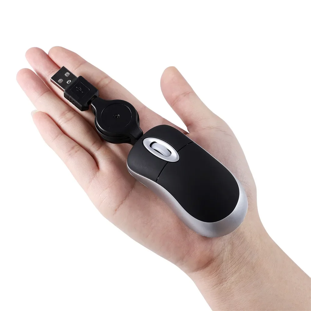 Color: Blue - Mini Portable Wired Mouse Retractable USB Cable Ergonomic Mause Anti Winding Office Computer Mice Retractable Adjustable Mice