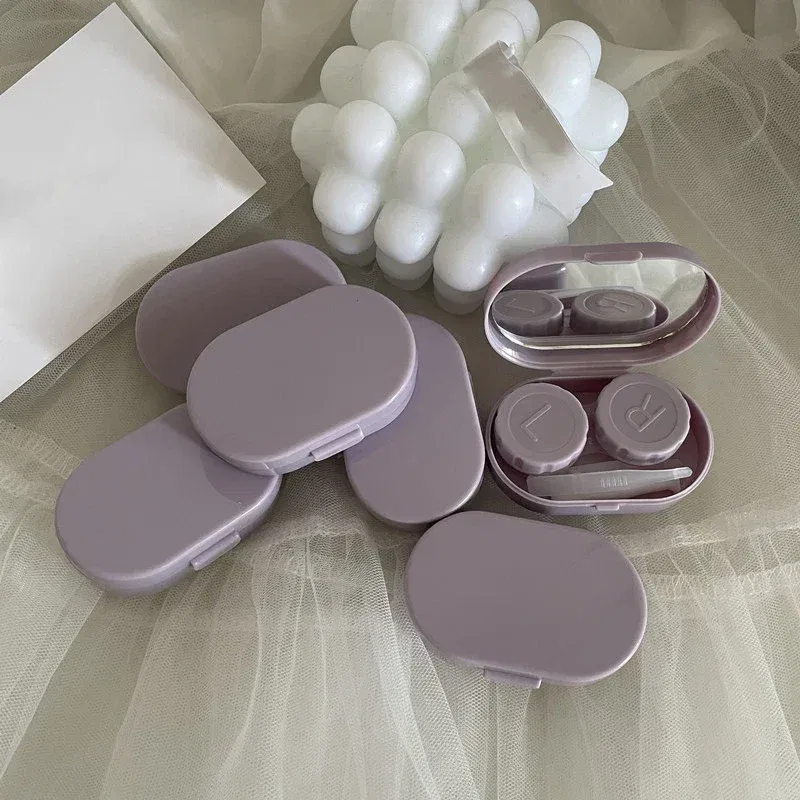 Women Mini Contact Lens Case for Travel Lady Holder Storage Eye Care Container with Mirror Lenses Box Smooth Candy Color