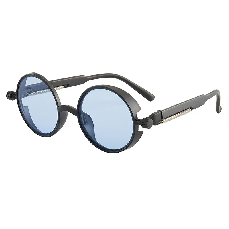Lenses Color: PURPLE - Classic Gothic Steampunk Sunglasses Luxury Brand Designer High Quality Men and Women Retro Round Pc Frame Sunglasses