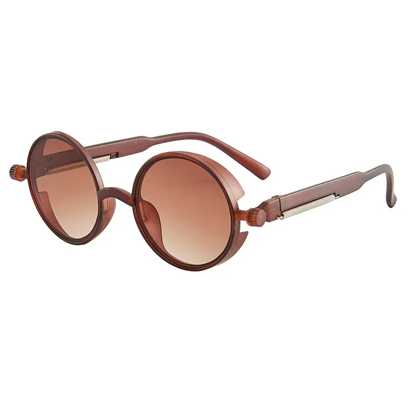Lenses Color: PURPLE - Classic Gothic Steampunk Sunglasses Luxury Brand Designer High Quality Men and Women Retro Round Pc Frame Sunglasses
