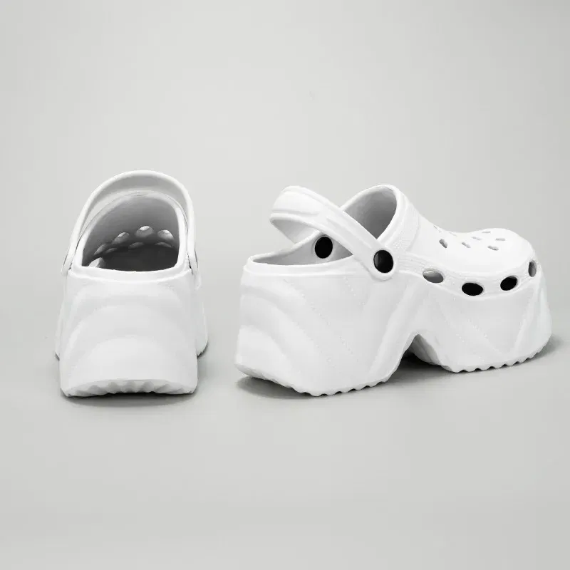 Color: Beige, Shoe Size: 4 - New summer outside wear thick bottom 9cm height increase EVA Baotou soft bottom non-slip women's breathable slippers cave shoes