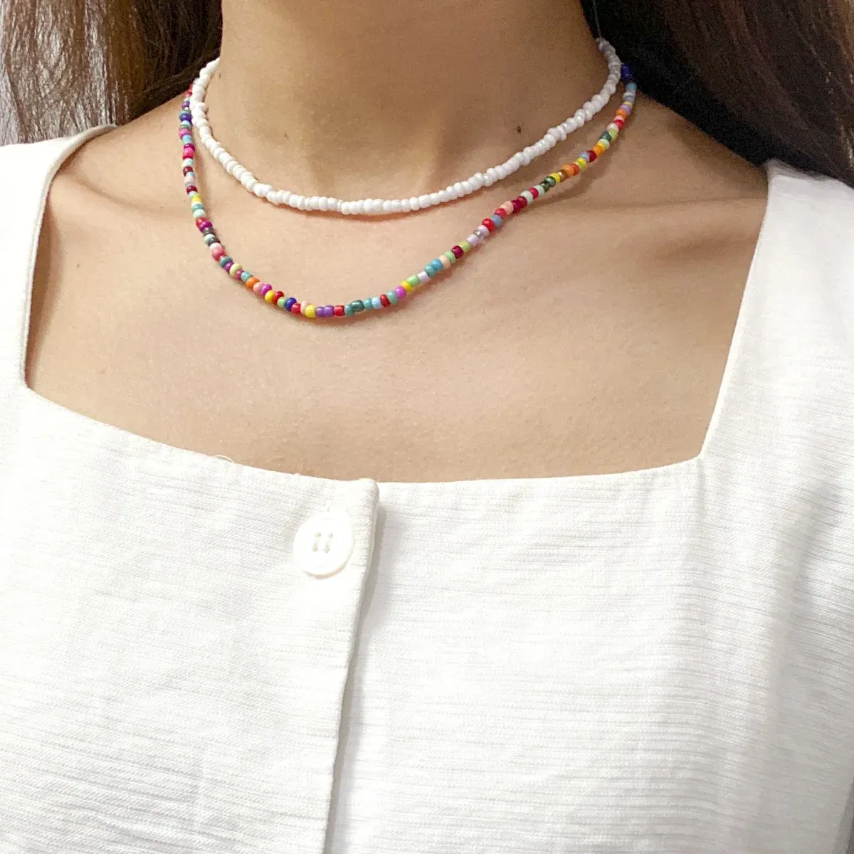 Metal Color: cobalt violet - 2022 New Trend Colorful Rice Beads Necklace Bohemia Fashion Style Ladies Clavicle Chain Necklace Girls String Pearl Neck Jewelry