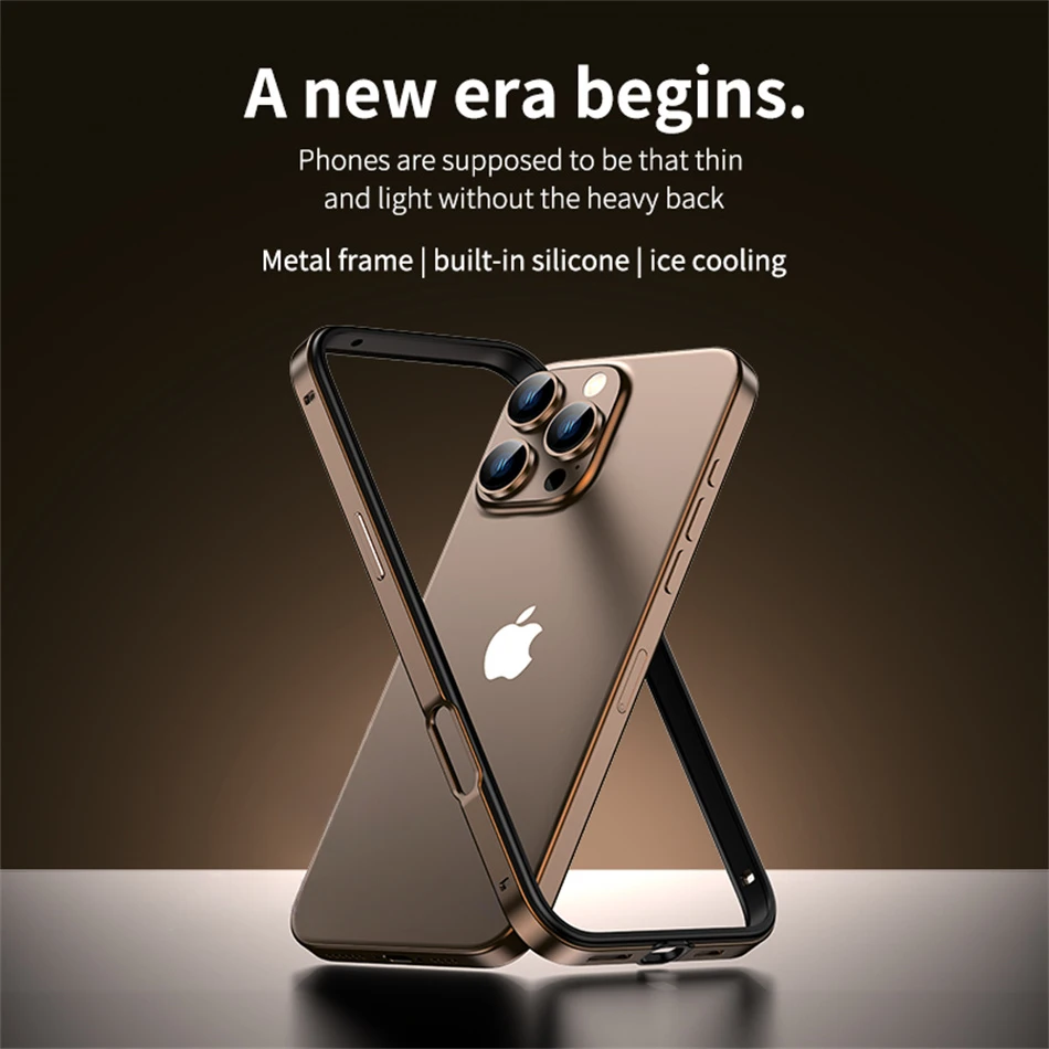 Color: Brown, Material: Denim - Titanium Metal Frame Bumper Shockproof Case for IPhone 16 15 Pro Max Plus 5G for Apple Solid Colour Protection Phone Cover