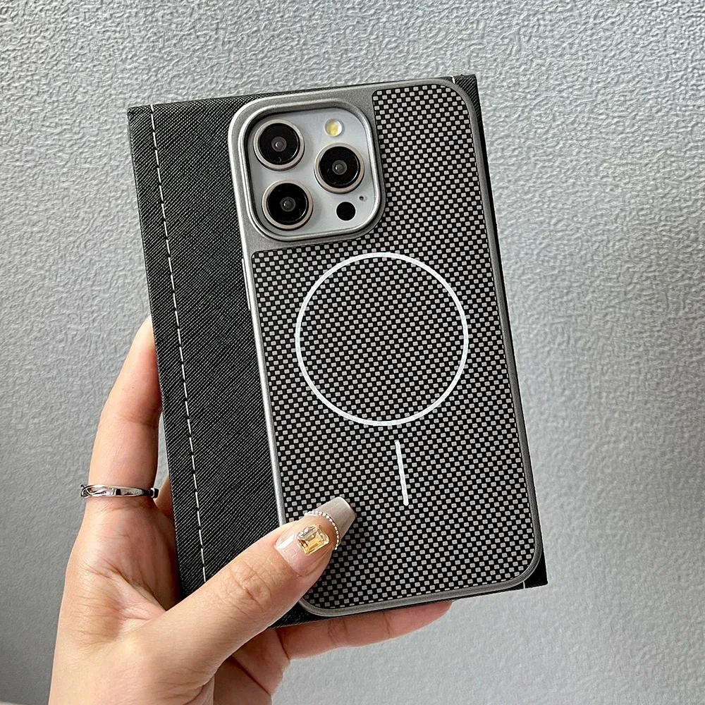 Color: black, Compatible-Phone Models: For iPhone 16 Plus - Carbon Fiber Textured Magnetic Phone Case For iPhone 16 Pro Max 15 14 13 12 Shockproof Soft Cover For Magsafe Wireless Charging