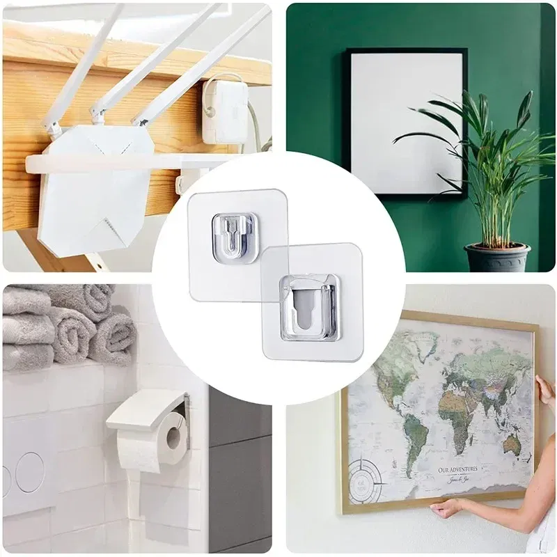 Color: Light Grey - Double-Sided Adhesive Wall Hooks Hanger Strong Transparent Suction Cup Sucker Hooks Kitchen Bathroom Storage Plug Socket Holders