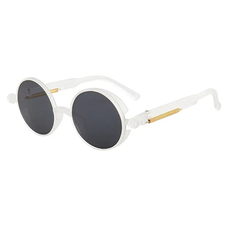 Lenses Color: Pink, Ships From: CN, Frame Color: MULTI - Classic Gothic Steampunk Sunglasses Luxury Brand Designer High Quality Men and Women Retro Round Pc Frame Sunglasses