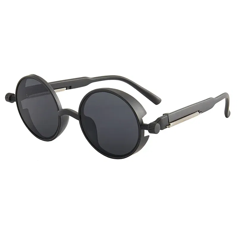 Lenses Color: Pink, Ships From: CN, Frame Color: MULTI - Classic Gothic Steampunk Sunglasses Luxury Brand Designer High Quality Men and Women Retro Round Pc Frame Sunglasses