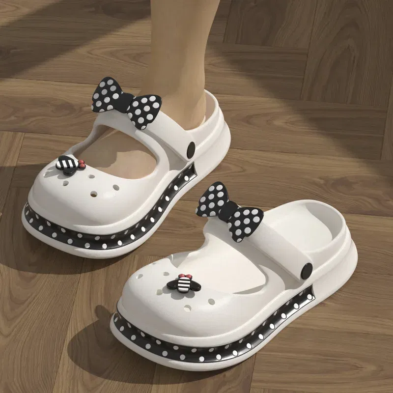 Color: Grape, Shoe Size: 3.5 - Casual Platform Slippers Women Home Flat Summer Cute Bow Designer Shoes Girls Fashion Popular Footwear House Lovely Thick Bottom