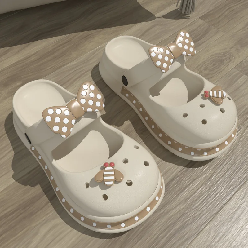 Color: Grape, Shoe Size: 3.5 - Casual Platform Slippers Women Home Flat Summer Cute Bow Designer Shoes Girls Fashion Popular Footwear House Lovely Thick Bottom
