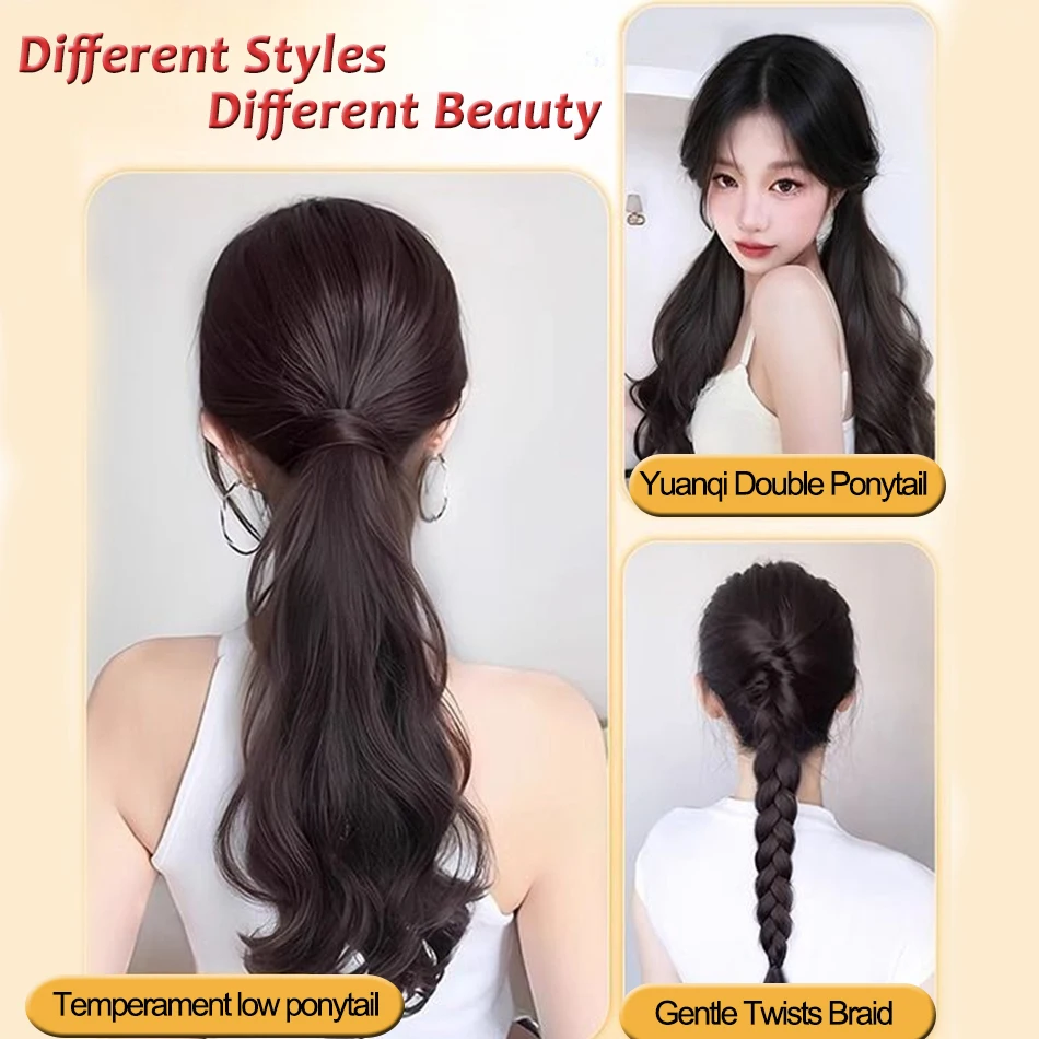 Color: T4/27/30, Stretched Length: 20inches - Synthetic Ponytails Hair Extension With Rubber Band Long Curly Wavy Layered Ponytail For Women Daily Use Heat Resistant Hair Wig