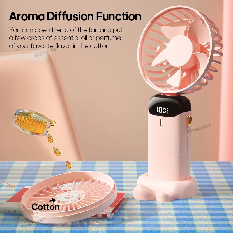 Color: Red - USB Handheld Mini Fan Foldable Portable Neck Hanging Fans 5 Speed USB Rechargeable Fan with Phone Stand and Display Screen