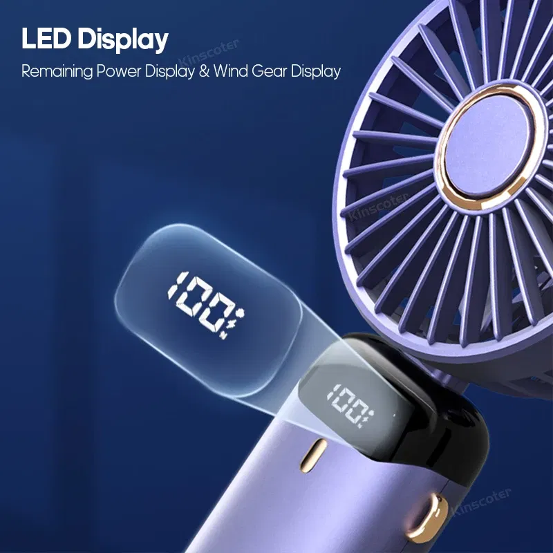 Color: Red - USB Handheld Mini Fan Foldable Portable Neck Hanging Fans 5 Speed USB Rechargeable Fan with Phone Stand and Display Screen