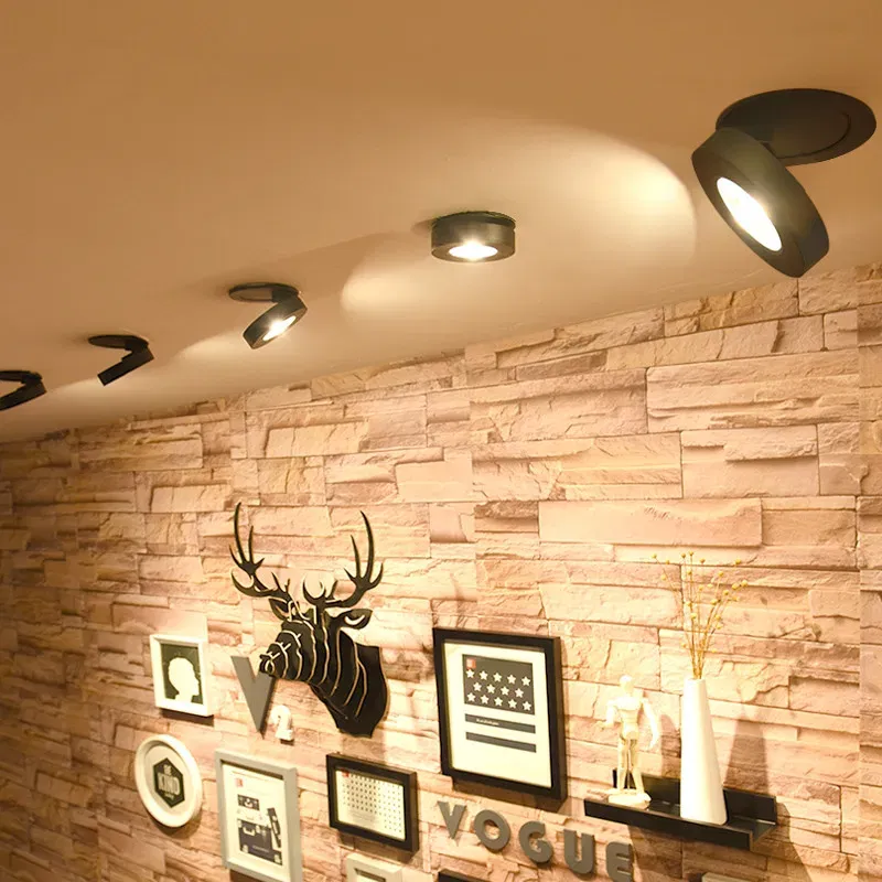 Body Color: Brown, Emitting Color: Warm White - 3 Colors Slim Ceiling Lamp Ceiling Light LED Foldable 360 Recessed Surface Mounted Spotlight for Hallway Gallery Display Living